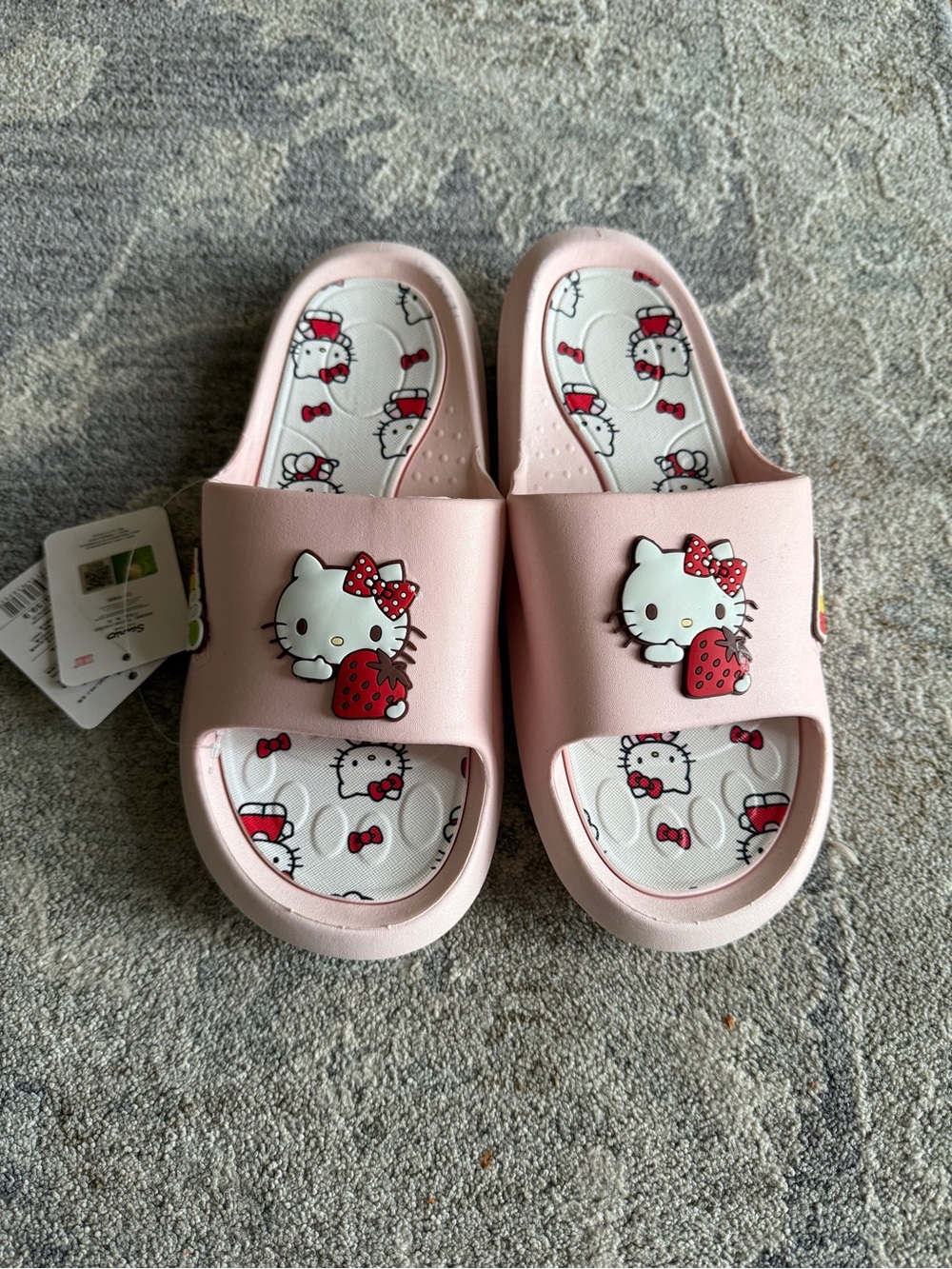Hello Kitty Pink Slide Sandals with Strawberry Graphic